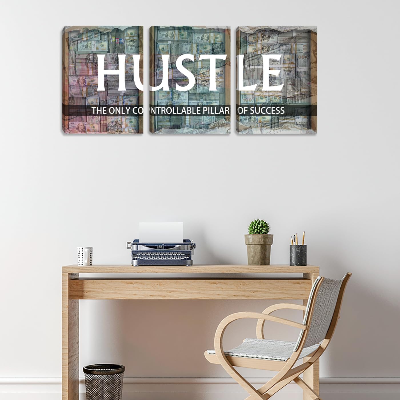 Inspirational Hustle Positive Quote Wall Art Canvas Painting Wall Art 3 Pieces Motivational Poster Office Wall Decor Poster Picture Framed Artwork Prints Art for Living Room Bedroom (48" Wx24 H)