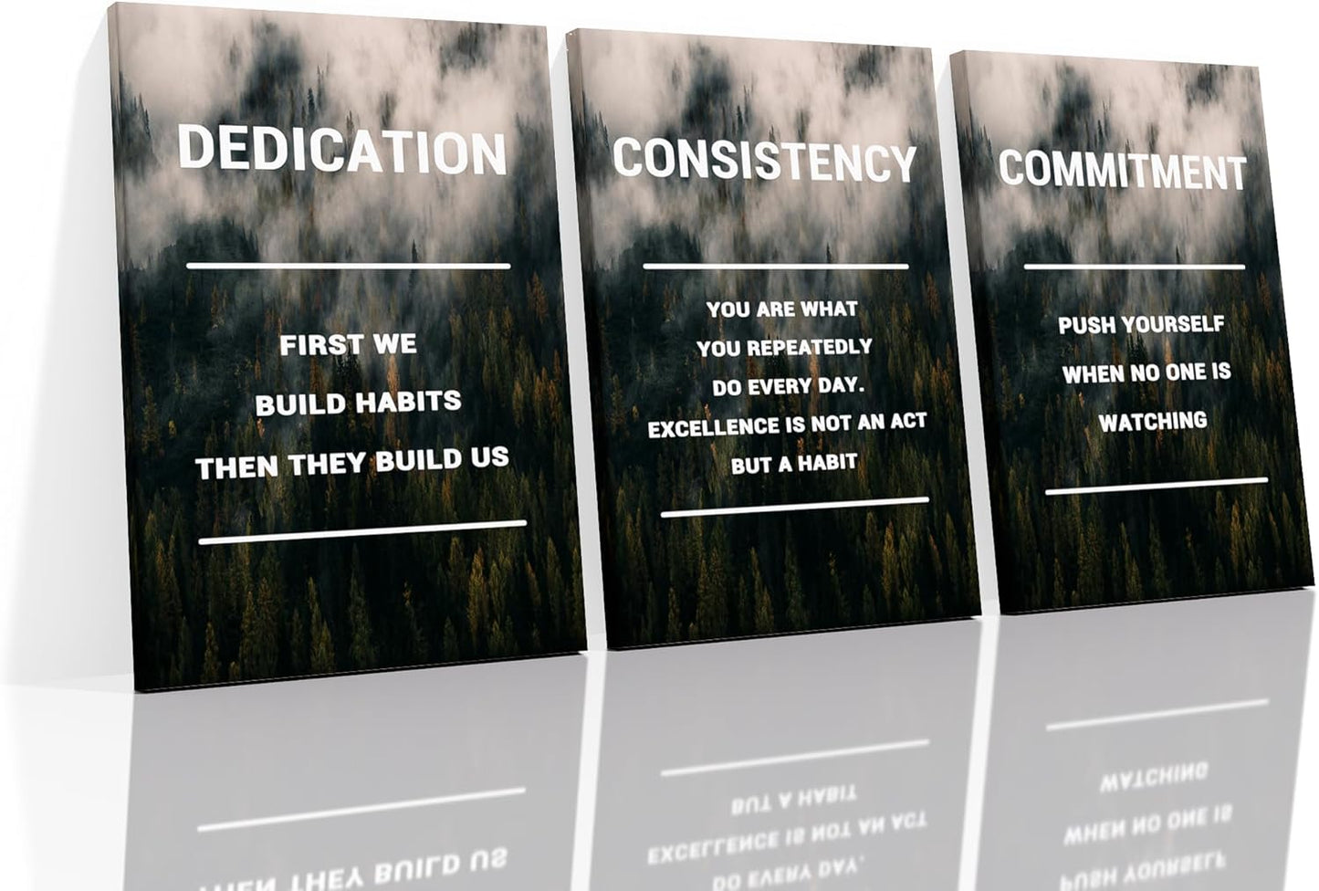 Inspirational Poster Wall Decor Dedication Consistency Commitment Motivational Wall Art Positive Signs Print on Canvas Picture Painting for Living Room Workplace Artwork Ready to Hang [60''Wx28''H]