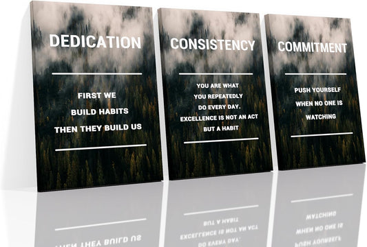 Inspirational Poster Wall Decor Dedication Consistency Commitment Motivational Wall Art Positive Signs Print on Canvas Picture Painting for Living Room Workplace Artwork Ready to Hang [60''Wx28''H]