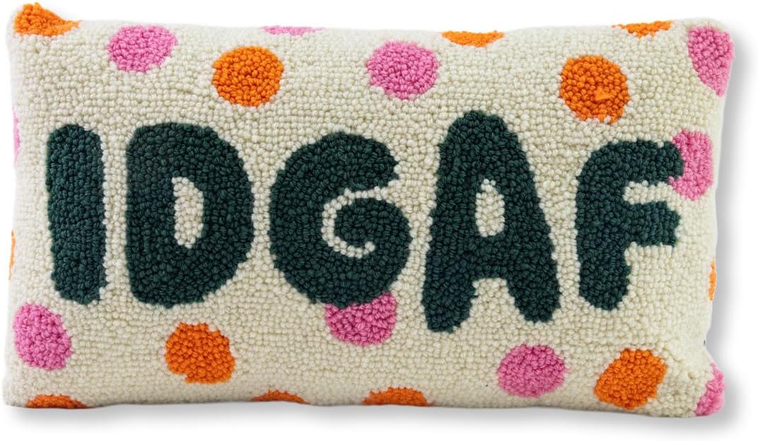 FURBISH Hook Decorative Throw Pillow - IDGAF - 9"x16" - Small Embroidered Designer Pillow for Living Room, Couch, Sofa, Chair & Bed - Eclectic Home Decor
