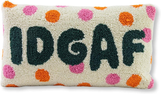 FURBISH Hook Decorative Throw Pillow - IDGAF - 9"x16" - Small Embroidered Designer Pillow for Living Room, Couch, Sofa, Chair & Bed - Eclectic Home Decor