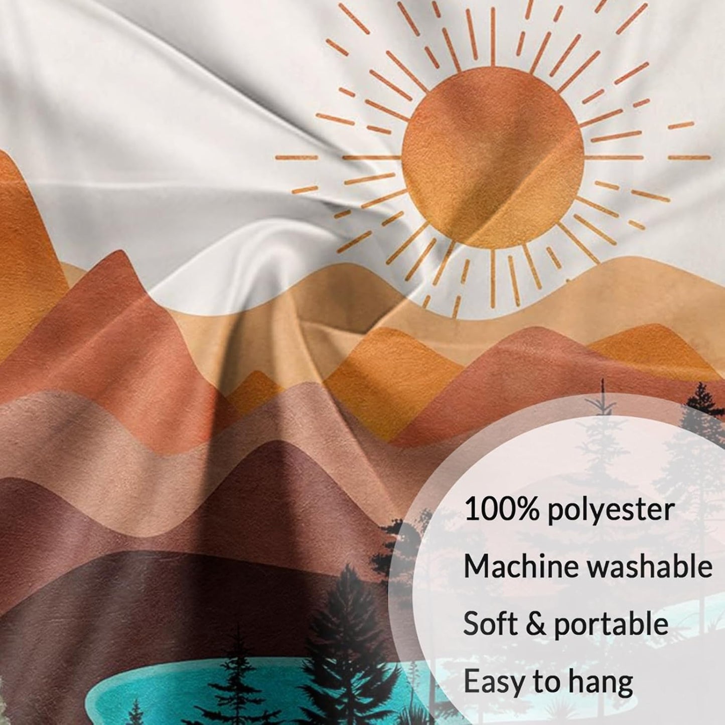 DYNH Boho Mountain Vertical Tapestry, Nature Forest Tree Lake Sun Tapestries, Bohemian Minimalist Mid Century Desert Tapestry Wall Hanging for Bedroom College Dorm Asthetic Home Decor,60X71IN