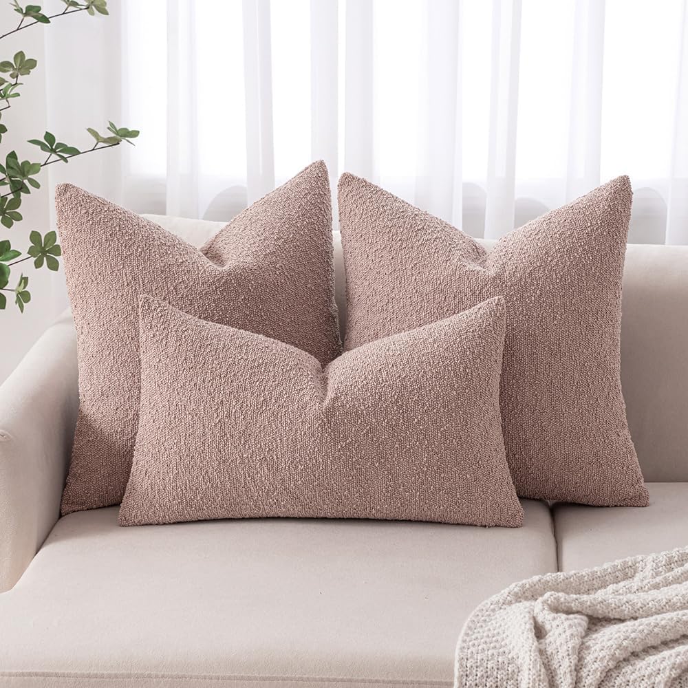 MIULEE 18x18 Inch Decorative Pillow Covers for Couch Bed Set of 2 Textured Boucle Neutral Winter Throw Pillows Pink Accent Solid Cushion Pillowcases Sofa Livingroom Home Decor