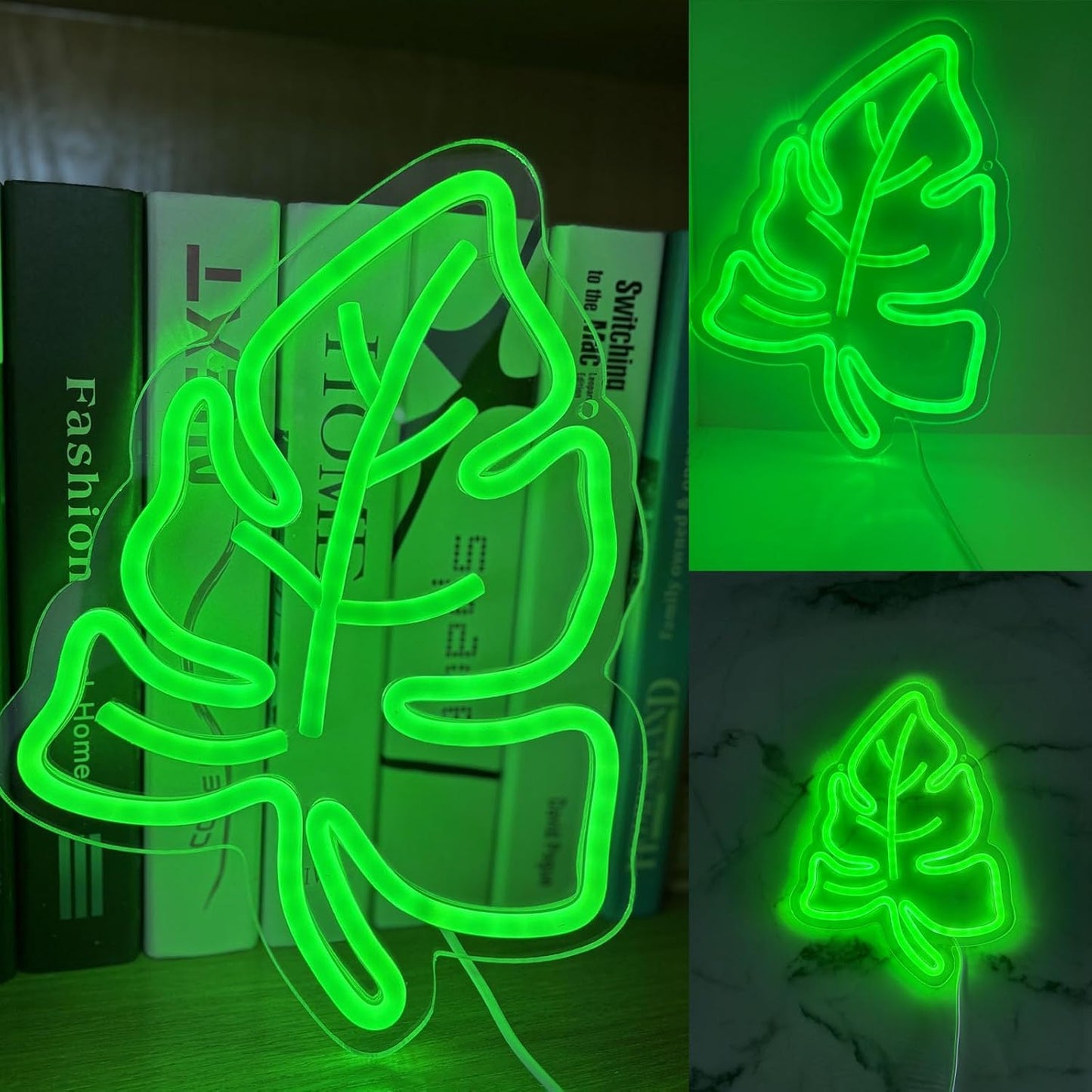 Green Leaf Neon Sign,Light Up Signs for Wall Decor,LED Night Light for Room Decor Camping Bar Birthday Party Wedding,11.5 * 10.3in