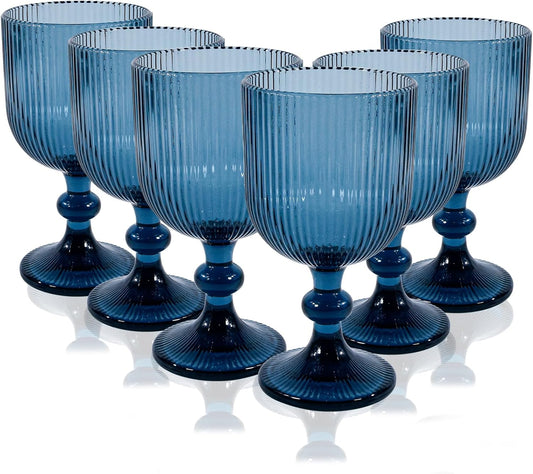 Blue Wine Glass Goblet Set of 6, 14 oz Blue Goblets Glassware, Colored Vintage Glassware for Weddings, Parties, Restaurants, Family Gatherings, Bars, Cafeterias, Dishwasher Safe