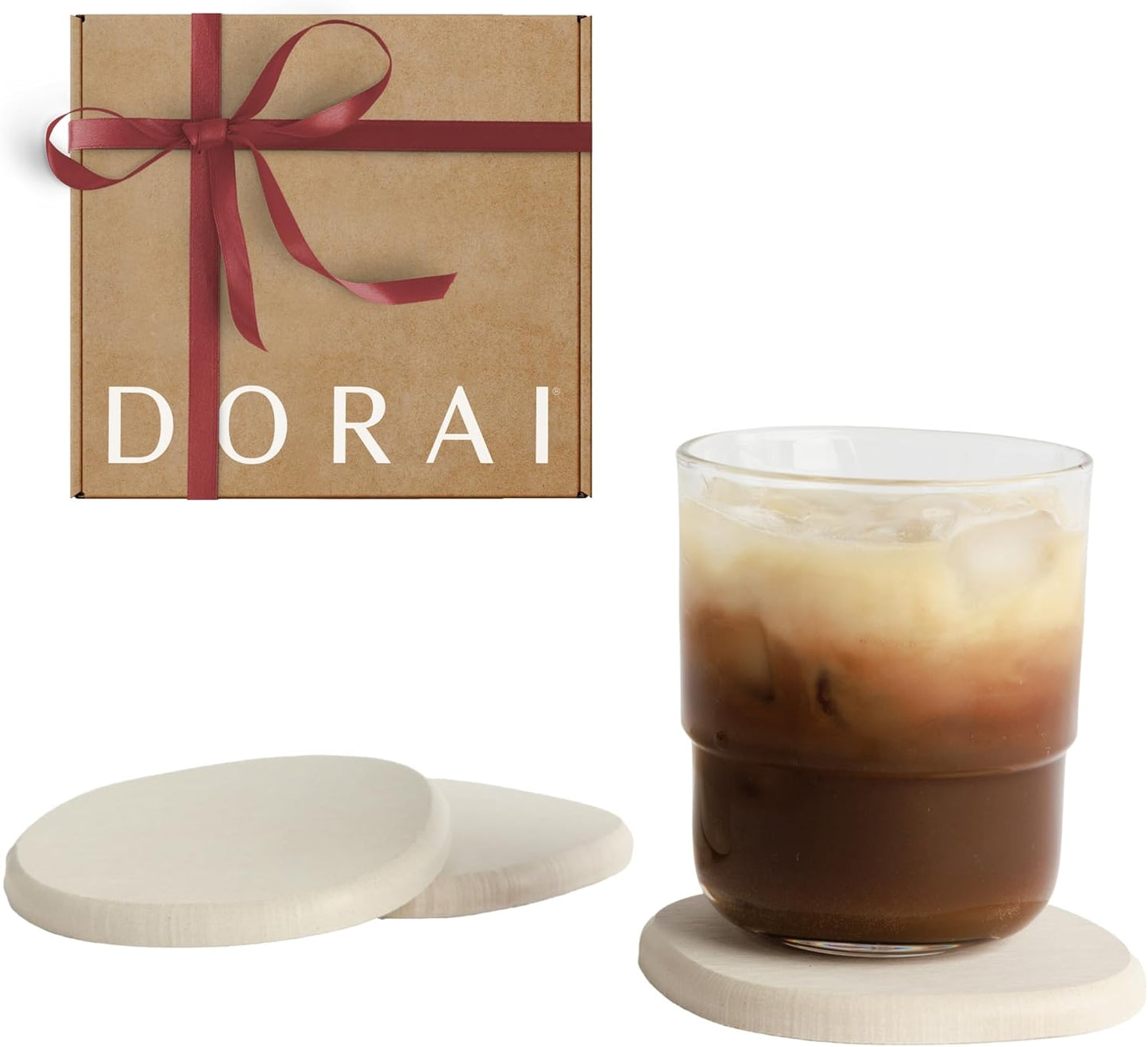 Dorai Home Stone Coaster Set – 4 Absorbent Diatomite Coasters for Instant Drying, Modern Design, Sandstone