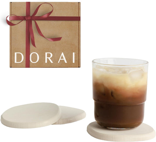Dorai Home Stone Coaster Set – 4 Absorbent Diatomite Coasters for Instant Drying, Modern Design, Sandstone