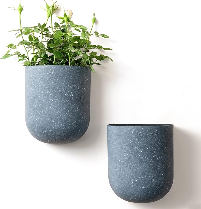 LA JOLIE MUSE Wall Hanging Planters for Indoor Plants，Hanging Flower Pots for Air Plants Succulent, Set of 2, 5.7L*4.1W*7H, Weathered Gray