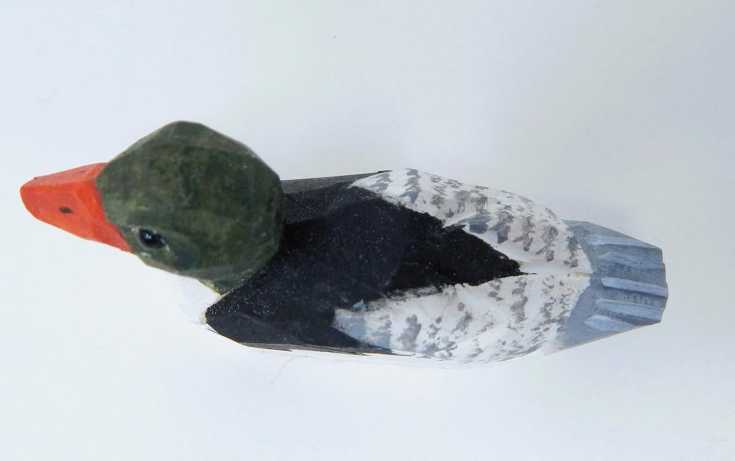 Merganser Duck Hand-Carved Wooden Figurine - Miniature Wooden Bird Sculpture, Small Animal Collectible Decoy Sculpture. Nature-Inspired Decor & Collectible Gift