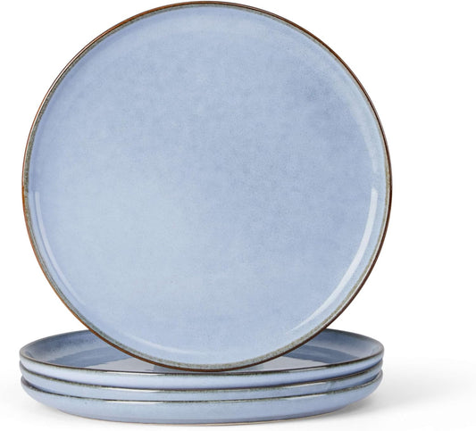 Herogo 4-Piece Stoneware Dinner Plates Set, 7.9" Ceramic Round Dessert Plate Set, Small Handmade Double Reactive Glaze Dinnerware Plates for Kitchen, Microwave, Oven and Dishwasher Safe, Haze Blue