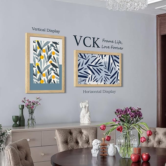 VCK 14x22 Picture Frame Set of 3 - Oak, Natural Solid Wood Poster Frame, Textured Exclusive Wall Gallery Frame