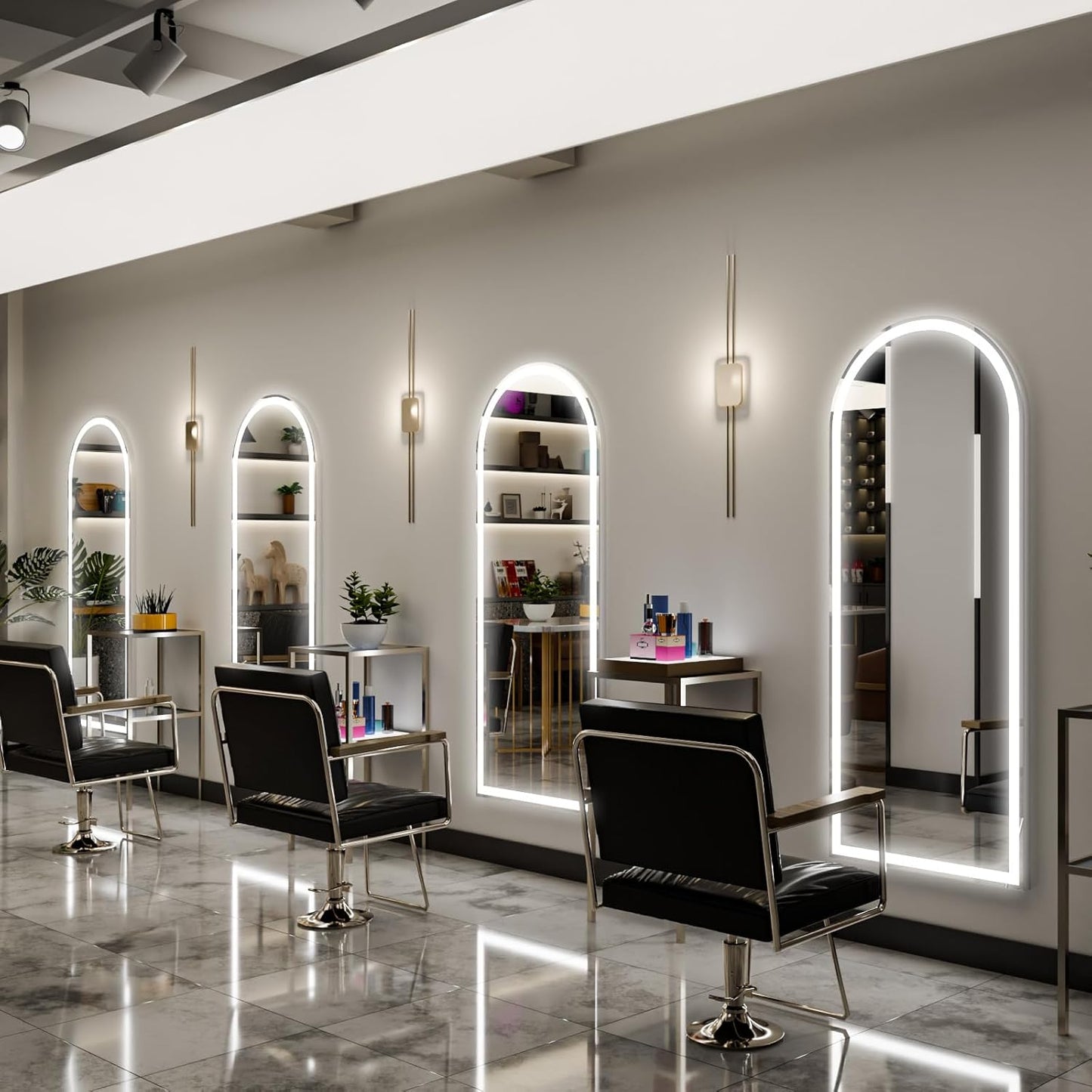 LED Arched Full Length Mirror with Lights 65"x26" - Lighted Floor Mirror with Dimming & 3 Color Lighting, Aluminum Frame Standing Leaning or Hanging for Bedroom Cloakroom White