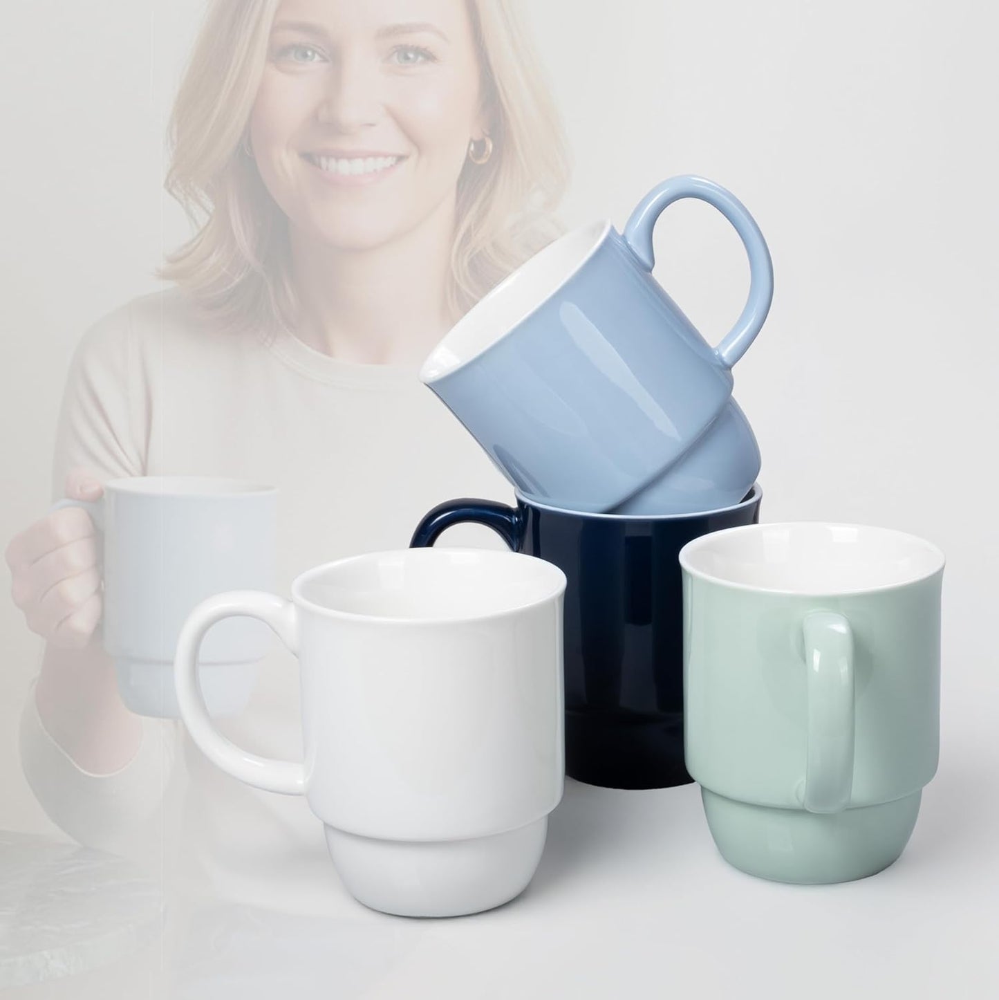 Coffee Mugs Set of 4 – 20 oz Porcelain Ceramic Mugs with Handle, Stackable Non-Toxic & Lead Free, Microwaveable Latte Cups for Kitchen, Tea & Cappuccino