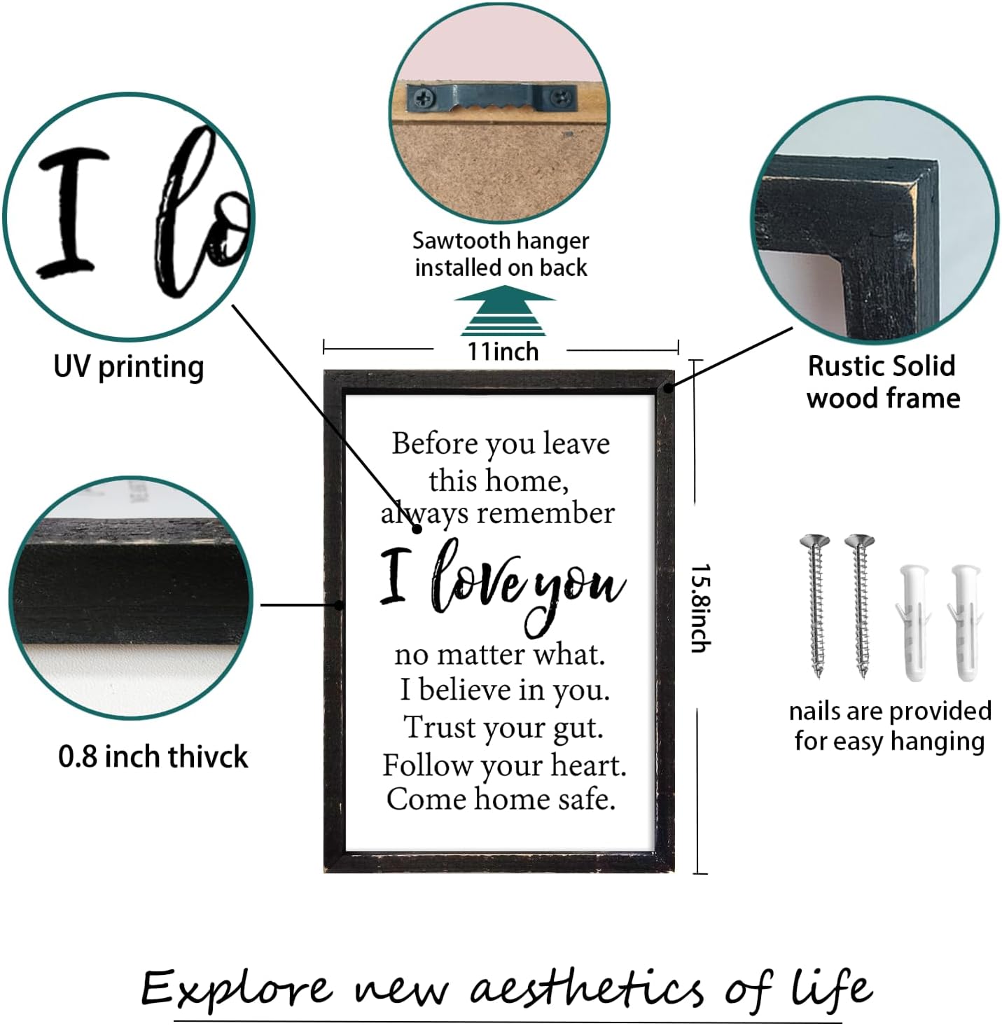 Before You Leave This Home Sign Wall Art Decor 16x11 Inch Rustic Farmhouse Living Room I Love You Inspirational Family Wood Framed Sign Entryway Motivationa And Romantic Wall Hang (Black)