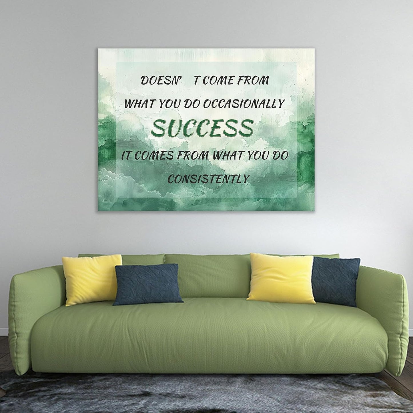 Inspirational Poster Wall Art Office Decor Motivational Quotes Print on Canvas Green Ink Background Painting Artwork for Living Room Office Gym Framed Stretched and Framed [40''W x 30''H]