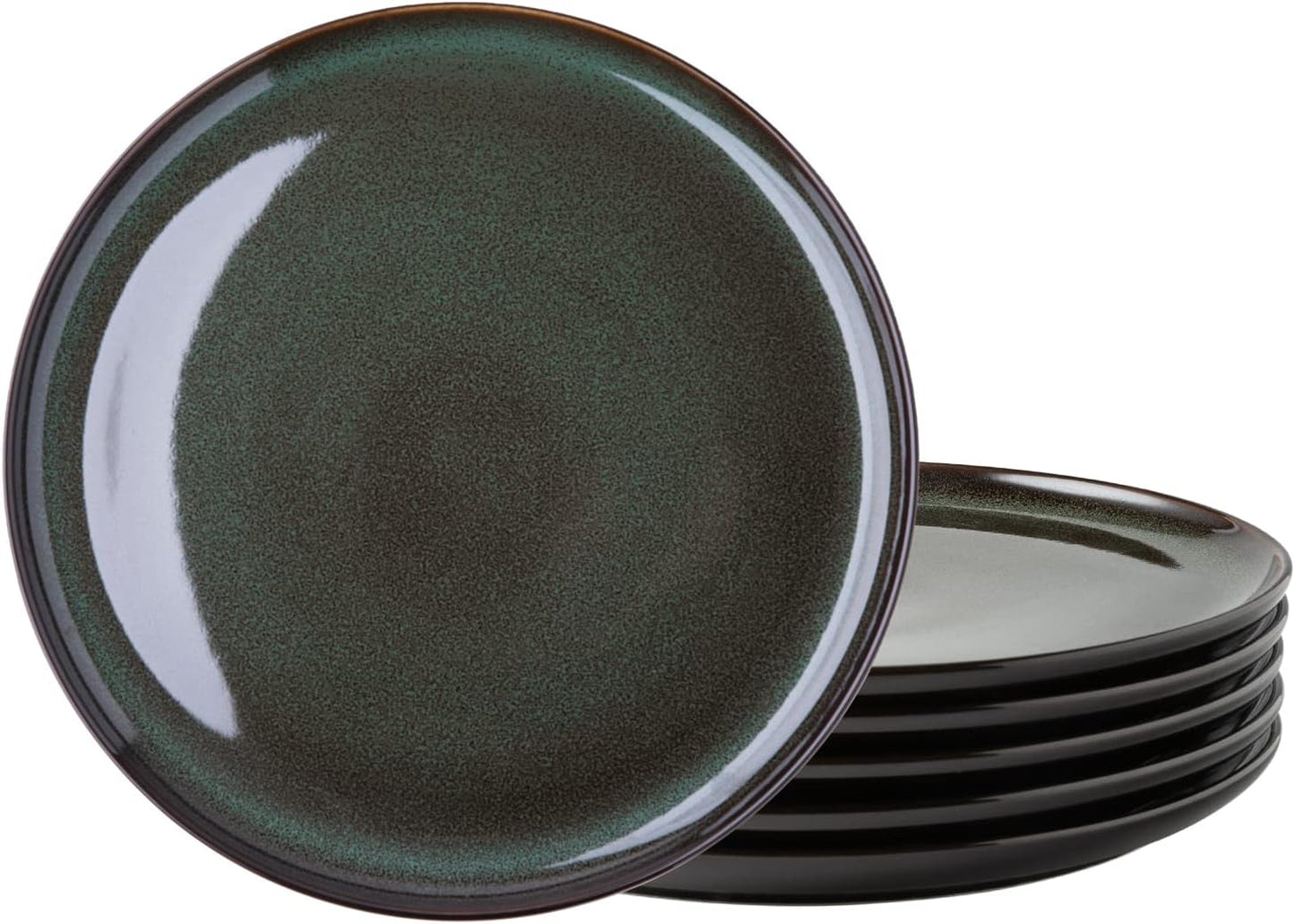 LERATIO Ceramic Plates Set of 6, 8.5 Inch Reactive Glaze Light Weight Porcelain Salad Plates,Modern Shape Dinnerware Dishes Set for Kitchen,Microwave&Dishwasher&Oven Safe,Resistant-Green