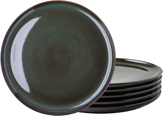 LERATIO Ceramic Plates Set of 6, 8.5 Inch Reactive Glaze Light Weight Porcelain Salad Plates,Modern Shape Dinnerware Dishes Set for Kitchen,Microwave&Dishwasher&Oven Safe,Resistant-Green