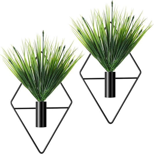 2 Pieces Wall Decor Hanging Planters with Artificial Plants Metal Hanging Vase Indoor Plants Holder Modern Boho Wall Art for Bathroom Bedroom Living Room Decor(Black,Aquatic Plant)