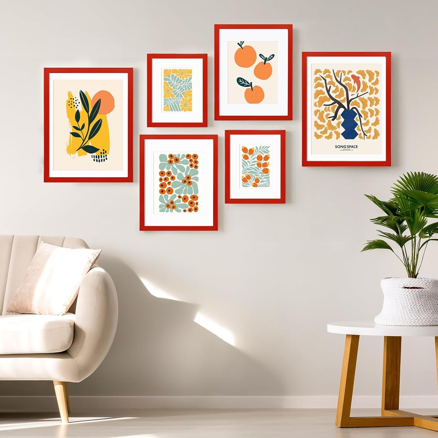 KINLINK 6x8 Picture Frame Red, Solid Wood Frames with Acrylic Plexiglass for Pictures 4x6 with Mat or 6x8 without Mat, Tabletop and Wall Display Photo Frame, Set of 4