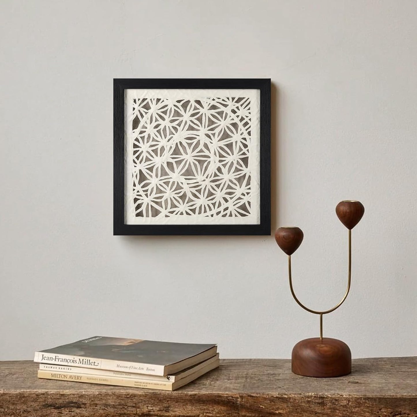 FOLKOR Black and White Wall Art Living Room Decor, 12" Abstract Framed Artwork, Handmade Rice Paper Shadow Box Wall Hanging Sculpture for Contemporary Home Office Bedroom Coffee Shop