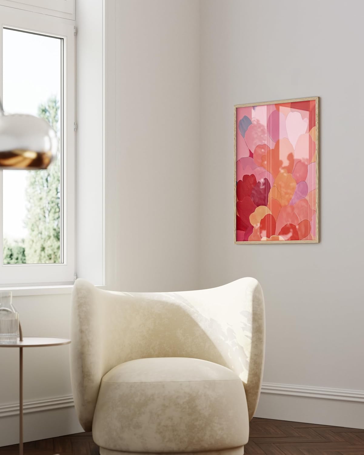 HAUS AND HUES Colorful Abstract Wall Art - Minimalist Retro Picture for Living Room Decor, Red and Pink Modern Wall Art Painting (Petals 1, Beige Frame, 24x36)