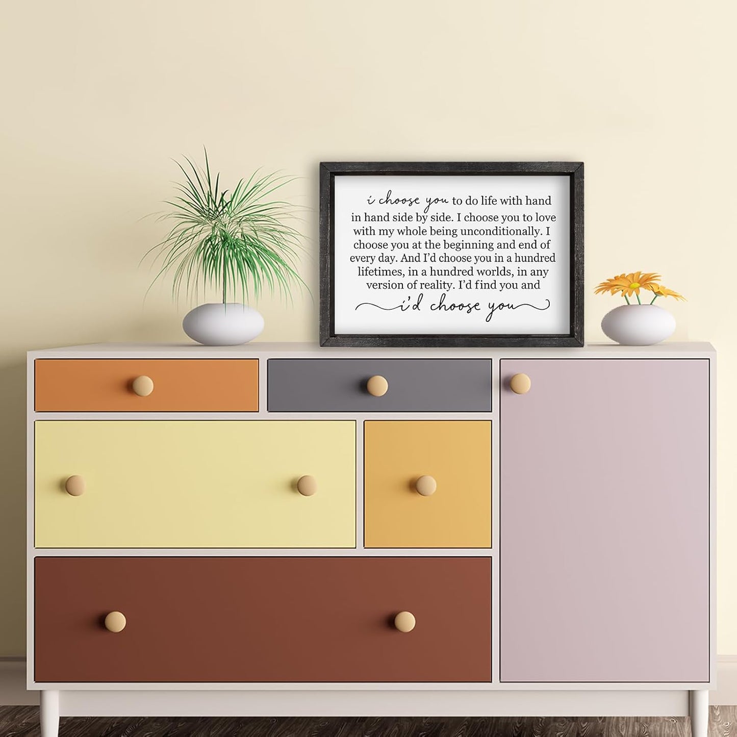 comurdyo I Choose You To Do Life Sign Wall Decor 16"×11" Bedroom Above Bed Art Work Marriage Love Vow Wood Framed Wall Hanging (Black)