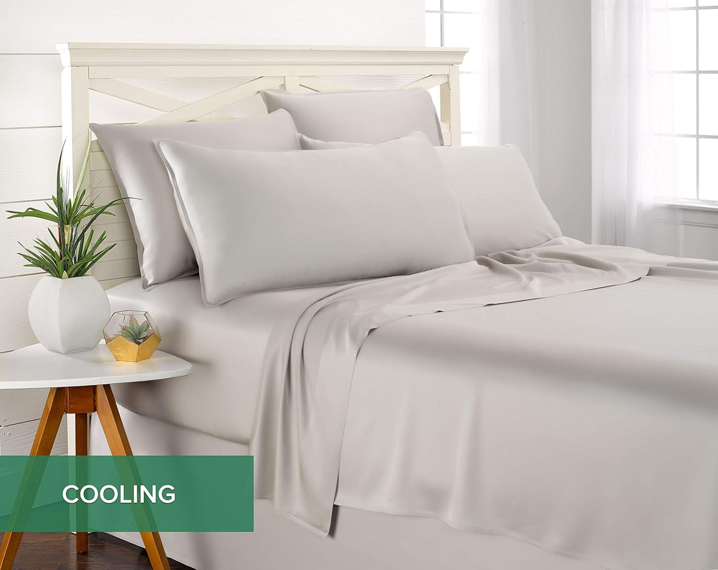 Full Sheets by Pure Bamboo, Genuine 100% Organic Viscose Derived from Bamboo Bed Sheet Set, Luxuriously Soft & Cooling, Double Stitching, Lifetime Quality Promise (Full, Silver Pearl)