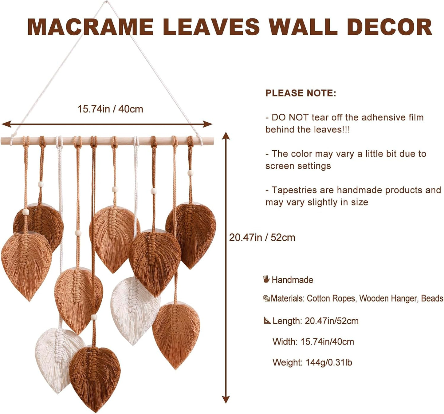 Macrame Tapestry Wall Hanging - Hand Woven Boho Tapestry Fall Leaves Wall Decor, Small Tassels Brown Yarn Hanging Ornament Decor for Bedroom Living Room Dorm
