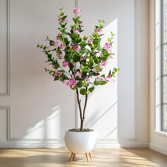 5FT Artificial Bougainvillea Tree Artificial Tree Tall Potted Fake Bougainvillea Trees for Outdoor Indoor Lifelike Potted Faux Plants with Wood Trunk and Flowers Office Wedding Home Decor