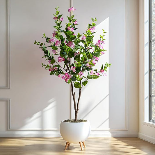 5FT Artificial Bougainvillea Tree Artificial Tree Tall Potted Fake Bougainvillea Trees for Outdoor Indoor Lifelike Potted Faux Plants with Wood Trunk and Flowers Office Wedding Home Decor