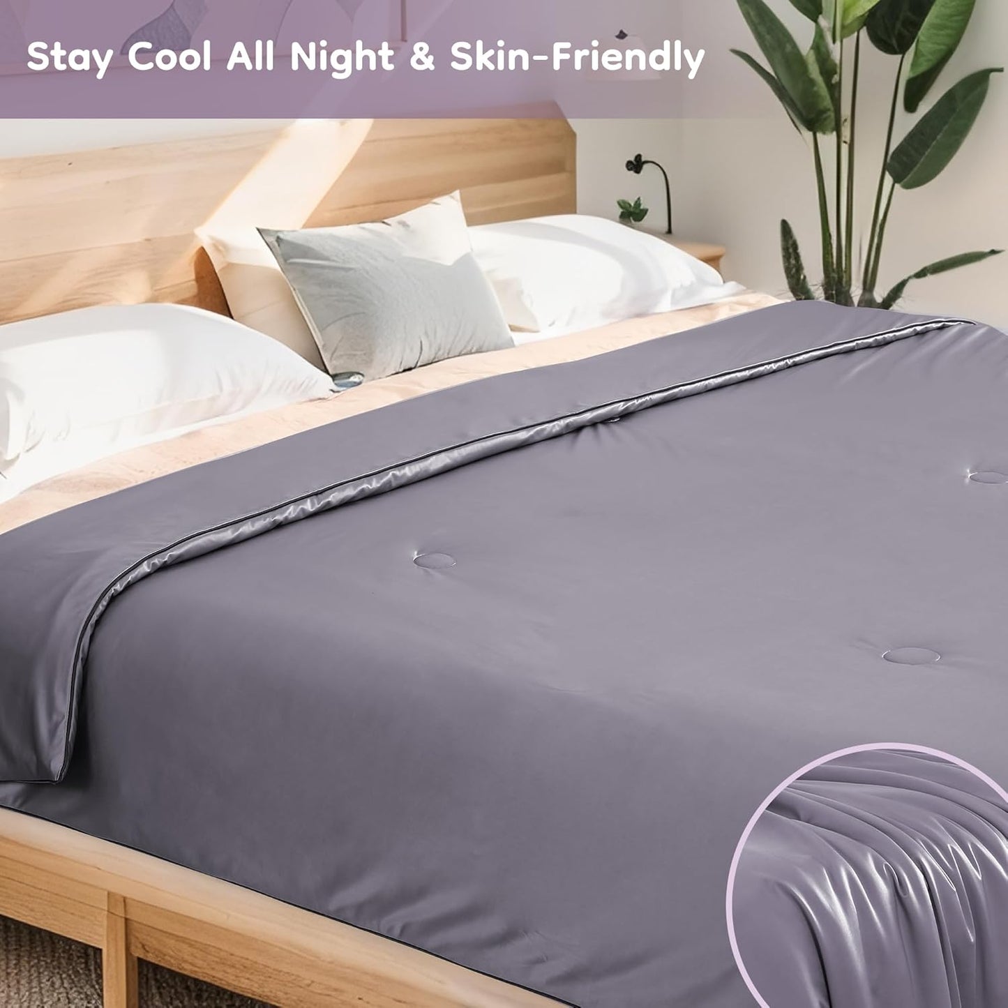 Cooling Blanket Twin Summer Comforter for Hot Sleepers, Silky-Soft & Cool Fiber, Double-Sided Cold Blanket for Night Sweats, Single Size All-Season Comfort, 60" x 80", Dusty Lavender