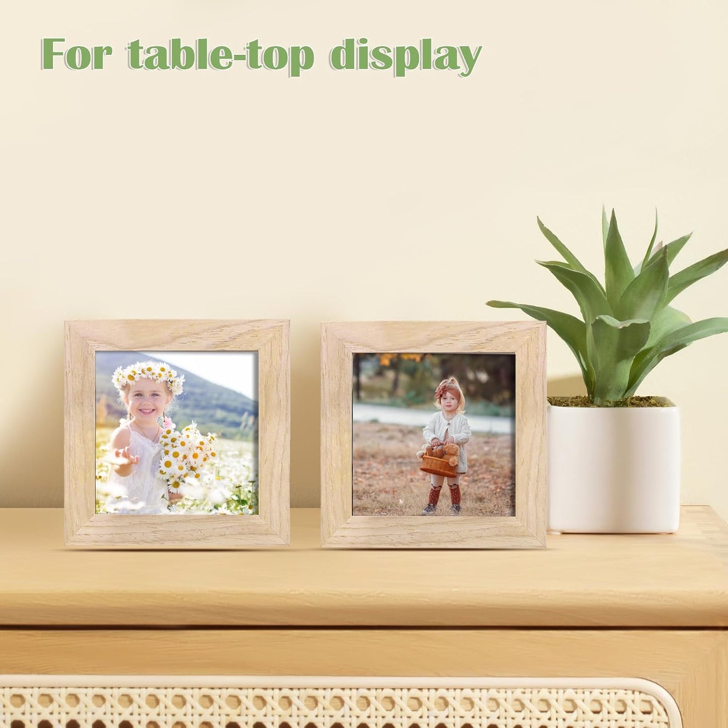 KINLINK 4x4 Picture Frame, Natural Square Solid Wood Frames for Pictures 4x4 without Mat, Wall and Tabletop Display Photo Frames Natural Wood 4 Pack