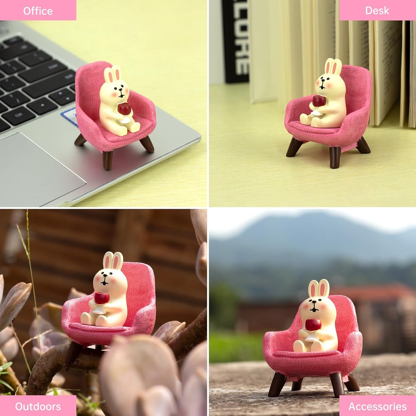 Cute Mini Rabbit Figurine Resin Rabbit for Office, Home Decoration - Pink Sofa