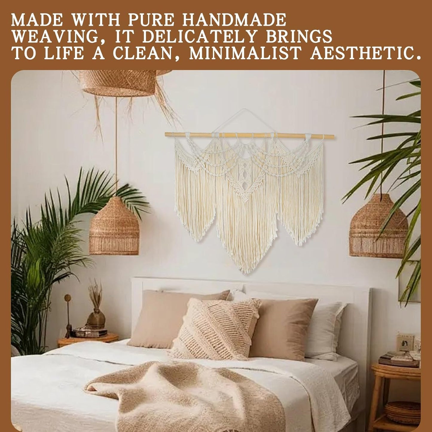 Gliterra Large Macrame Wall Hanging Handmade Boho Tapestry 43"x32" - Wall Art Decor for Living Room, Bedroom, Wedding (Cream)