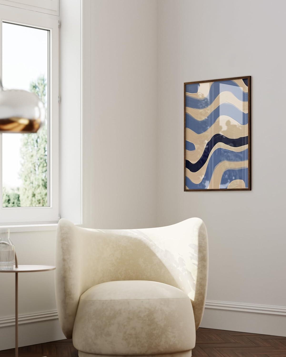 HAUS AND HUES Modern Abstract Wall Art - Blue and Green Living Room Art, Modern Artwork for Walls, Minimalist Picture for Living Room(Blue Abstract Pattern 4, Walnut Frame, 24x36)