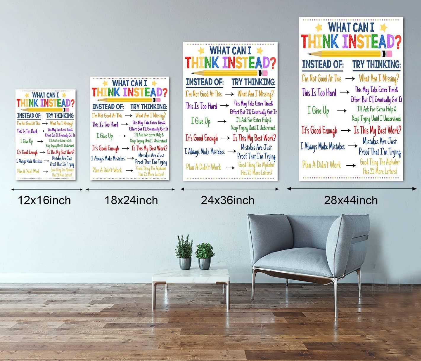 Extra Large Inspirational Classroom Wall Decor What Can I Think Instead Artwork Office Counselor Poster Social Work Office Art Educational Motivational Wall Art Framed Ready to Hang-28 inch x 44 inch