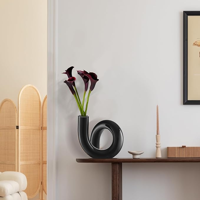 Joeyan Handmade Small Black Glass Flower Vase,Decorative Geometric Glass Bud Vase for Modern Home Centerpieces Living Room Office,4.72" Abstract Vase for Single Flower and Dry Flowers