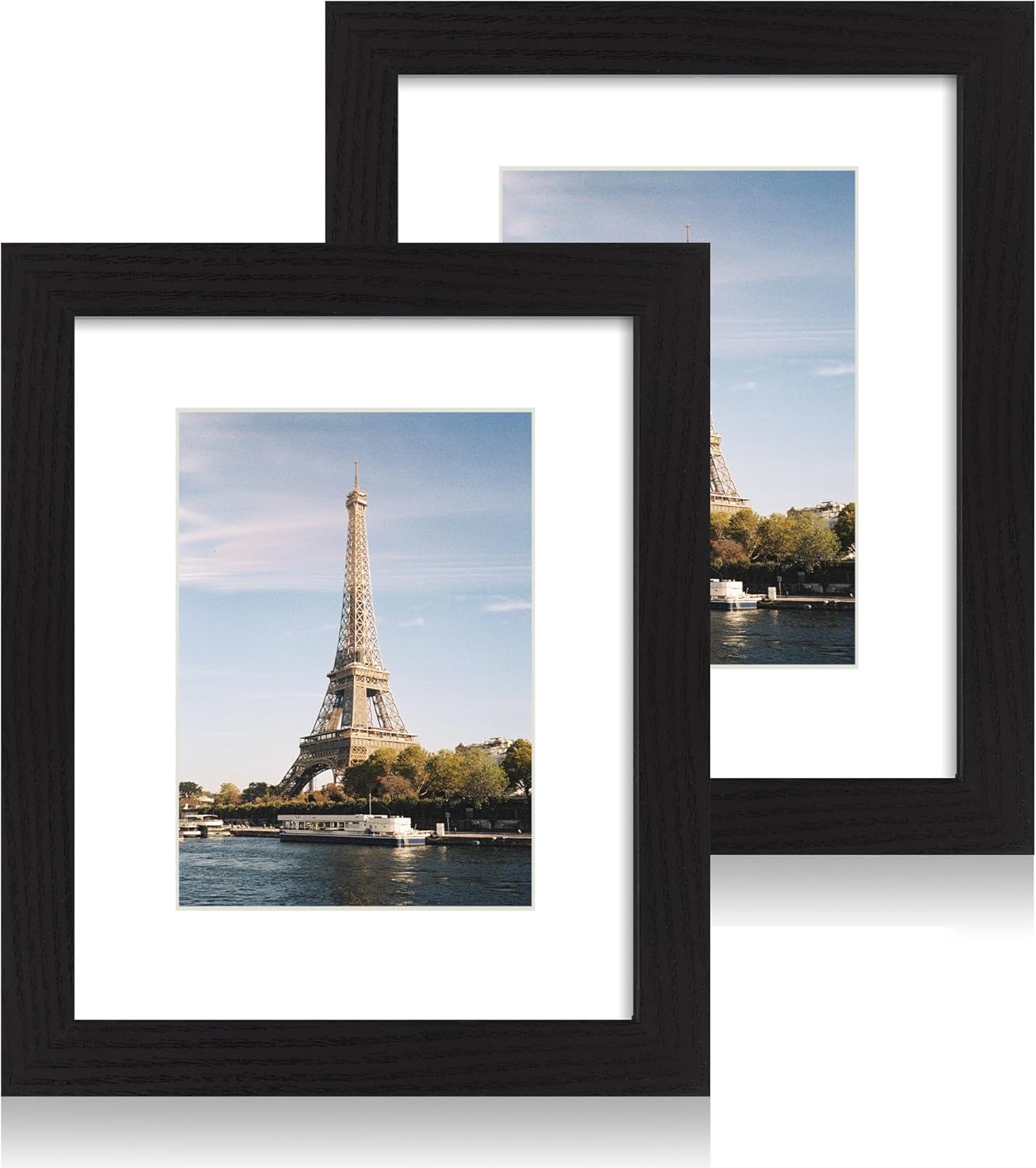 iRahmen 8x10 Picture Frame Set of 2, Black Wood Photo Frame with High Definition Real Glass, Display Pictures 5x7 with Mat or 8 x 10 without Mat for Tabletop or Wall Mounting