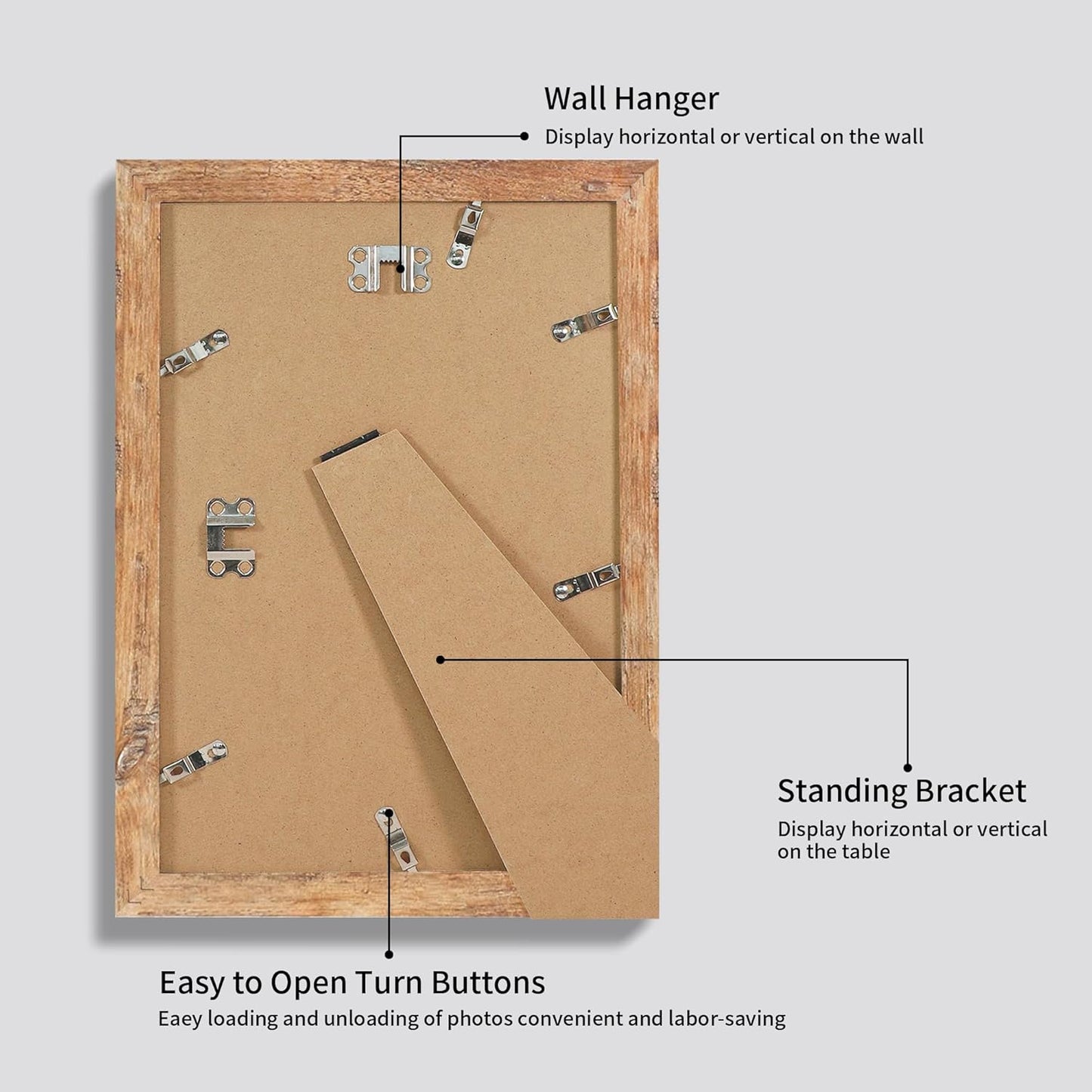 iRahmen 8x12 Picture Frame Set of 4 with High Definition Real Glass, Display 6x8 Pictures with Mat or 8 x 12 Without Mat, Rustic Brown Wood Photo Frames for Tabletop and Wall Mounting