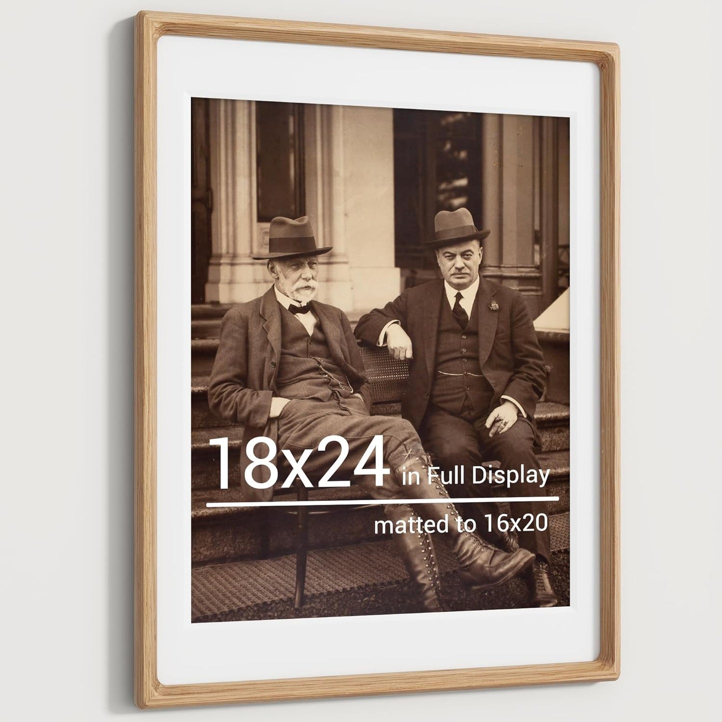 Heimlove 18x24 Picture Frames Natural Oak,Original Wood Hand Make Crafted Poster Frame with Mat to 16x20 Graduation Picture Display,Family Picture,Wedding Picture,Photo,Document Wall Mounted