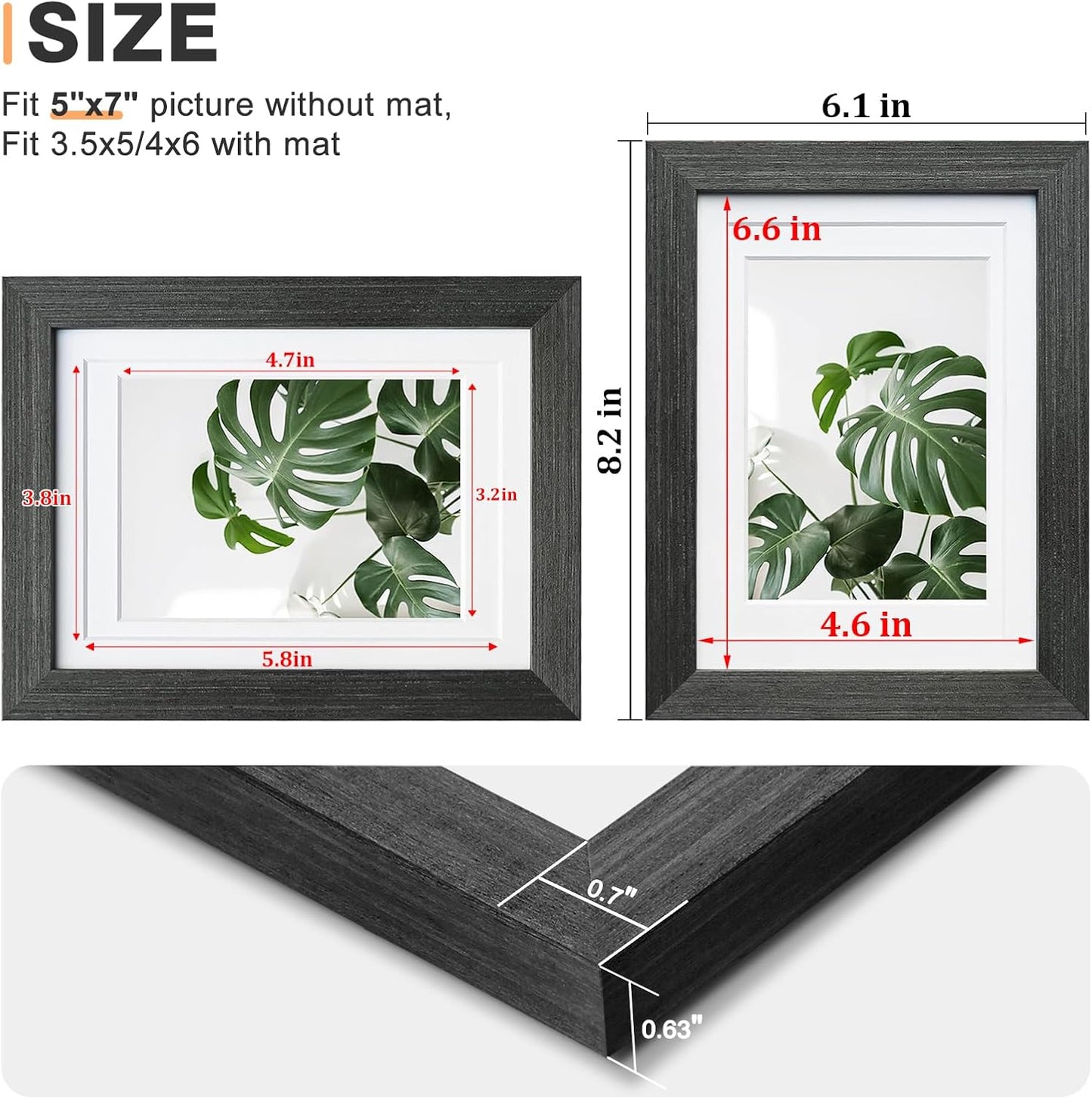 Egofine 5x7 Picture Frame Set of 4, Made of Solid Wood Multicolor Photo Frames Covered by Plexiglass 3.5x5 and 4x6 with Mat or 5x7 without Mat, for Table Top Display and Wall Mounting Mixed Colors