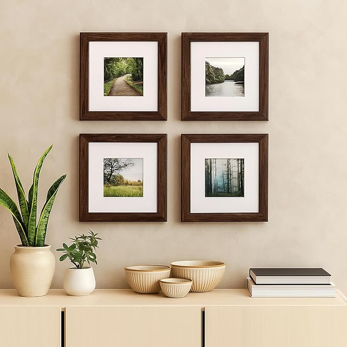 4x4 Oak Wood Picture Frame - 4"x4" Photo Frame, 4x4 Picture Frame Wood, Natural Solid Wooden Picture Frames for Wall Art Photo and Prints(1 Pack, Walnut)