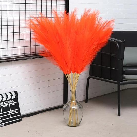 38" 10 Stems Orange Pampas Grass Decor - Tall Faux Pampas Grass for Floor Vase Fluffy Artificial Pampas Grass for Boho Home Wedding Mothers Day Decoration