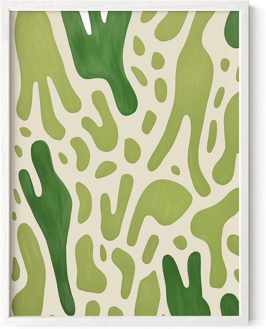 HAUS AND HUES Modern Abstract Wall Art - Blue and Green Living Room Art, Modern Artwork for Walls, Minimalist Picture for Living Room(Green Pattern, White Frame, 12x16)