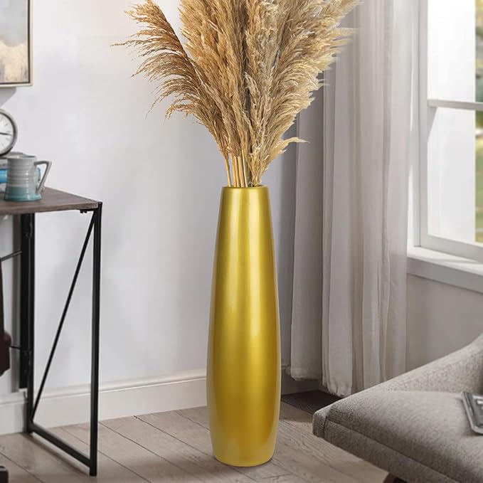 Gold Ceramic Tall Floor Vase,28 Inch Large Modern Flower Vases for Home Décor,Wicker Big Floor Vase Decorations for Farmhouse, Living Room,Bedroom,Standing Plastic Vase Decorative Tall