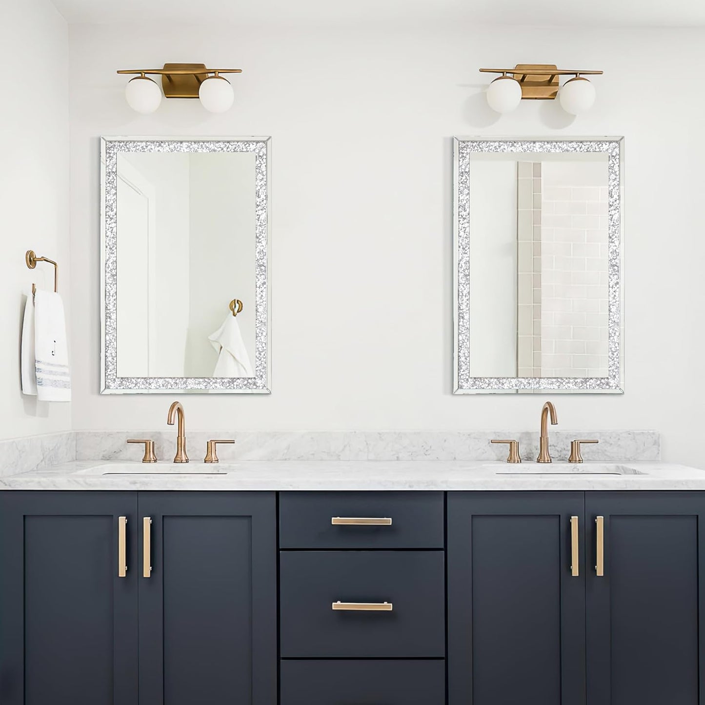 Crystal Crush Diamond Mirror-46.5"x31" Silver Mirror, Gorgeous Wall Mirror, Rectangle Mirrors for Wall Bathroom, Bedroom, Dining Room and Living Room