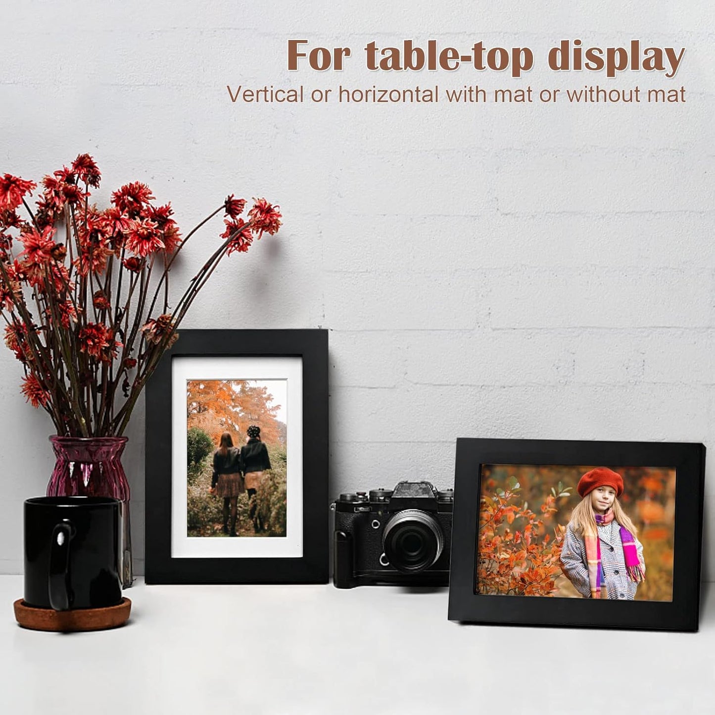 KINLINK 4x6 Frame Black, Solid Wood 4 x 6 Picture Frame with Acrylic Plexiglass for 3.5x5 with Mat, Tabletop and Wall Display Photo Frames 4x6 Black, 4 Pack