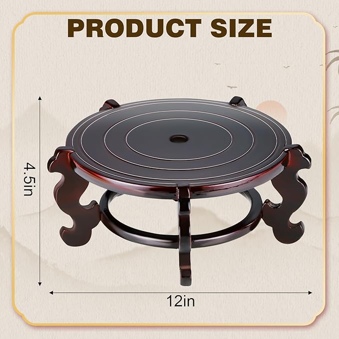 Yoiemivy 12 Inch Wooden Plant Stand Vase Stand Indoor Chinese Fishbowl Planter Stands for Display Oriental Style Indoor Plant Pot Pedestal Stand (12 Inch)