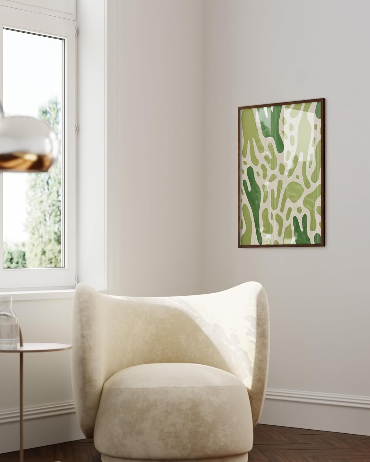 HAUS AND HUES Modern Abstract Wall Art - Blue and Green Living Room Art, Modern Artwork for Walls, Minimalist Picture for Living Room(Green Pattern, Walnut Frame, 24x36)