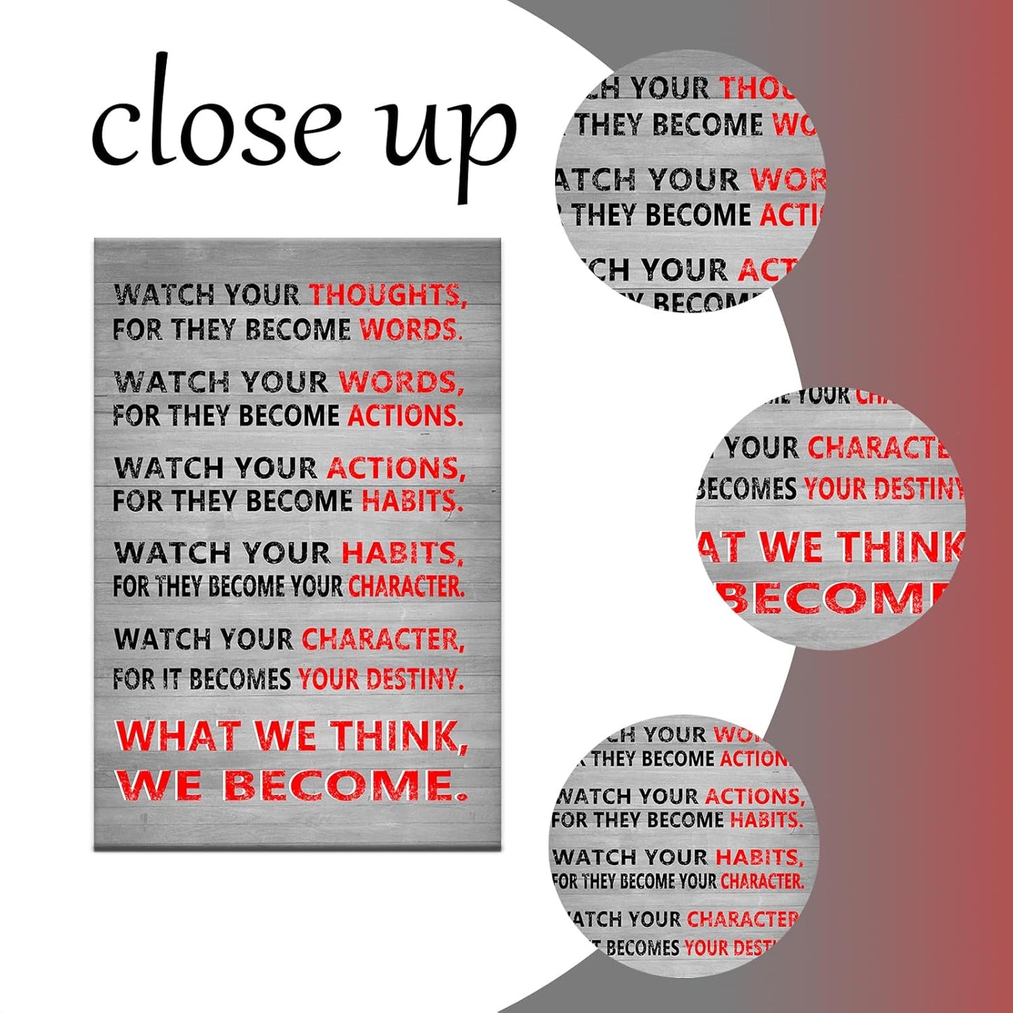 Inspirational Canvas Wall Art Motivational Watch Your Thoughts Entrepreneur Quotes Poster Print Inspiring Painting Picture Artwork for Modern Home Bathroom Classroom Ready to Hang [12''Wx18''H]